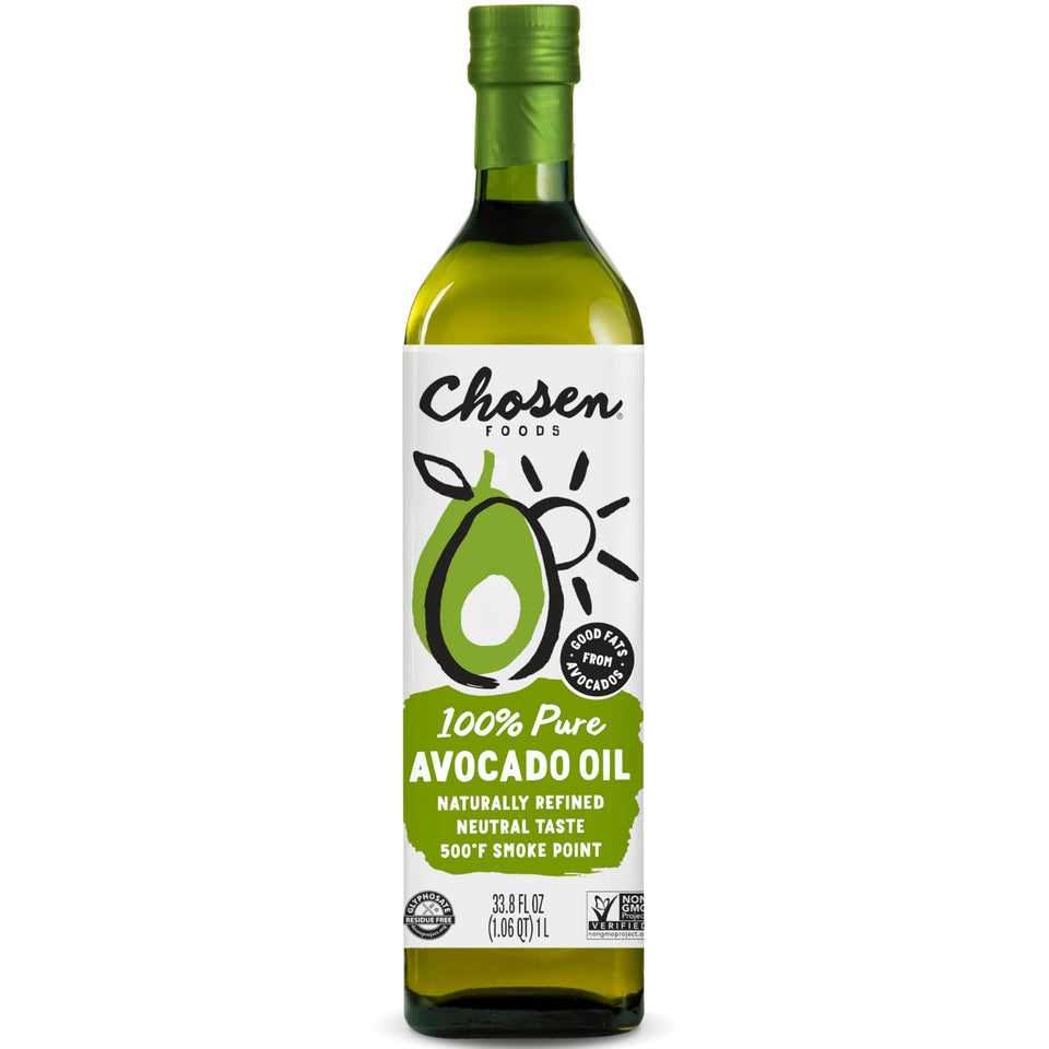 Chosen Foods Avocado Oil bottle pour for versatile high-heat cooking