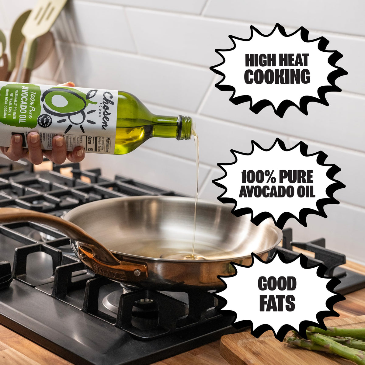 Chosen Foods Avocado Oil dressing pour adds neutral flavor to salads.