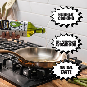 Chosen Foods Avocado Oil glass amber bottle emphasizes premium, GMO-free ingredients.