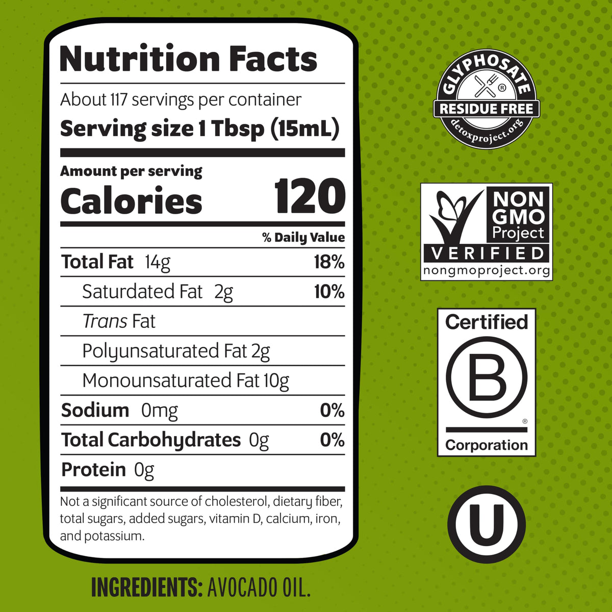 Chosen Foods Avocado Oil label closeup highlights purity and non-GMO promise.