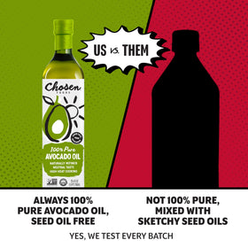Chosen Foods Avocado Oil pan sizzle captures searing versatility.
