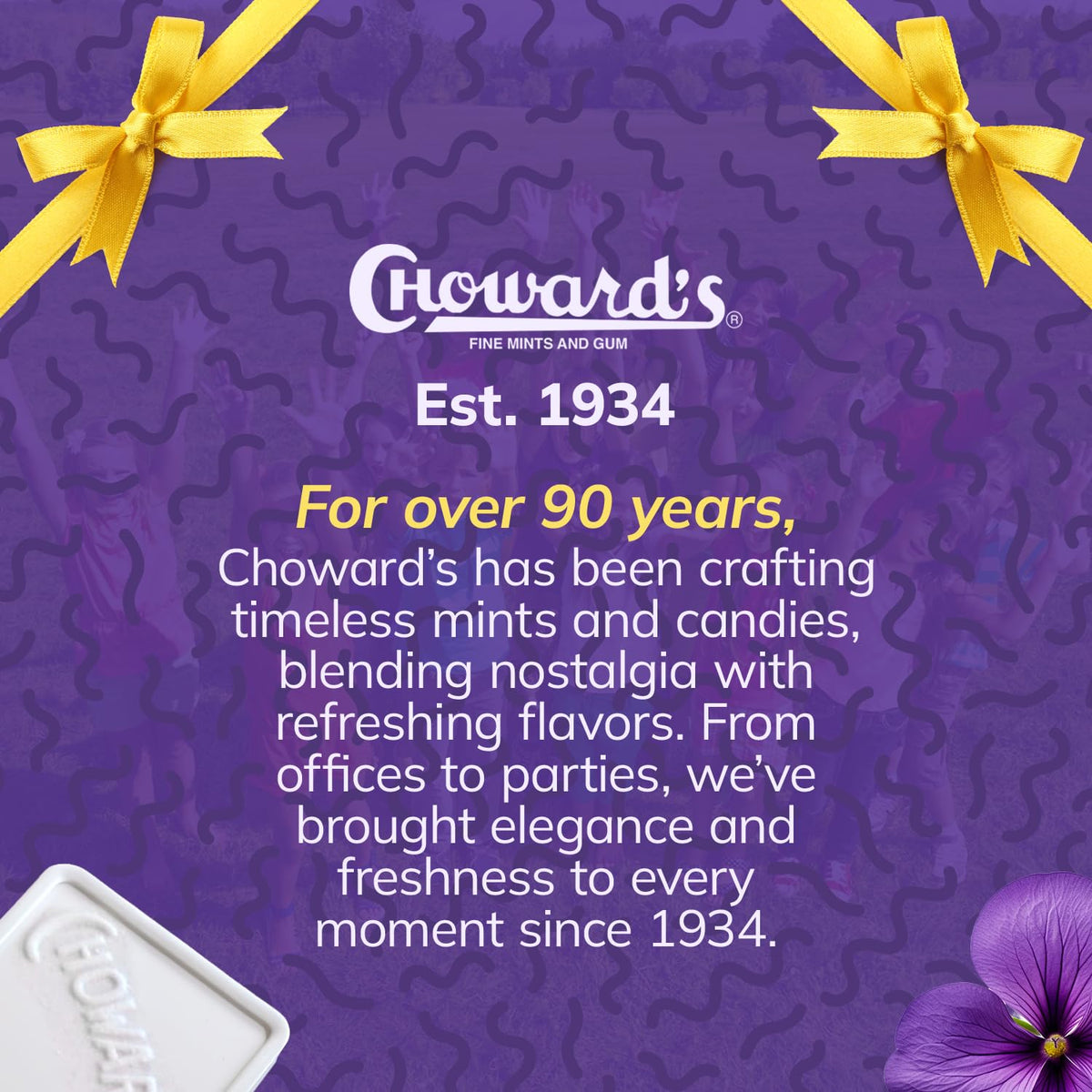 Choward's Violet Mints on a desk for fresh breath after meals