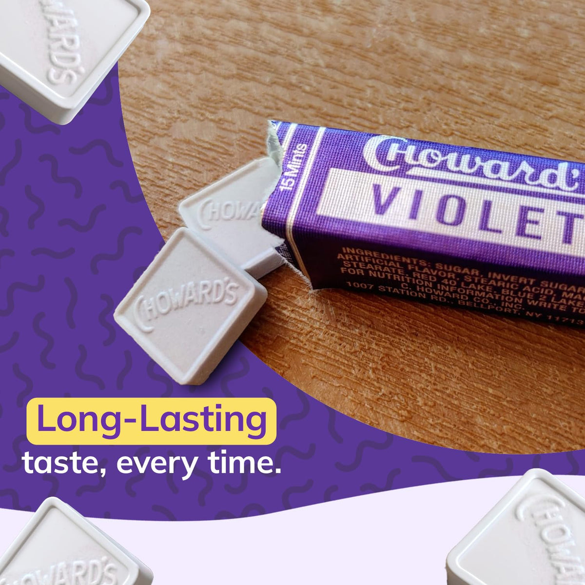 Choward's Violet Mints in a lunchbox ready for snack time