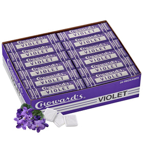 Choward's Violet Mints packaging close-up for nostalgic snacking