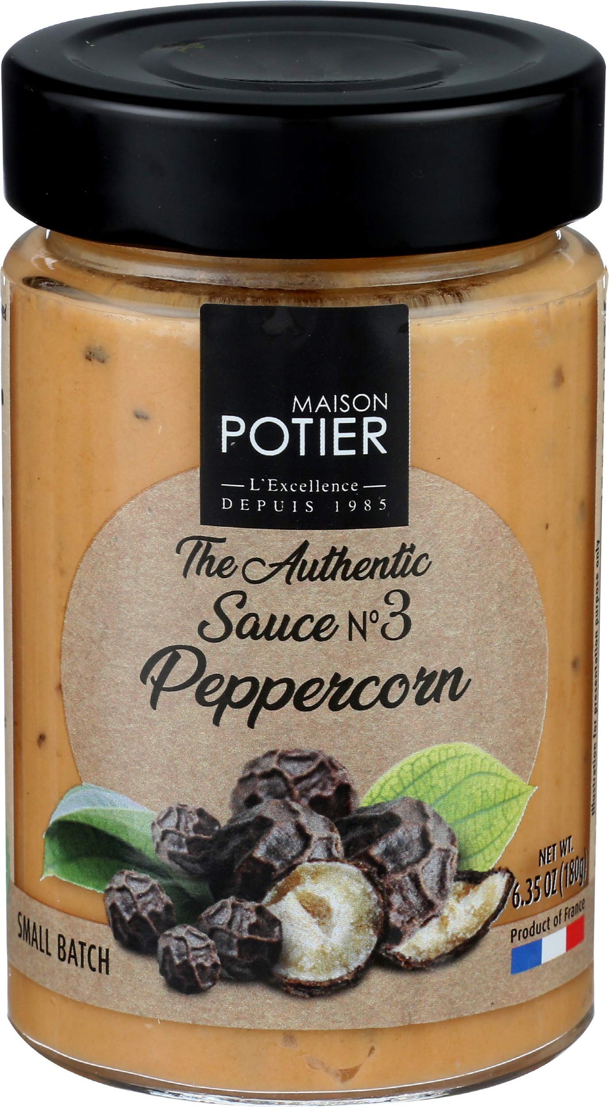 Christian Potier Peppercorn Sauce bottle on counter enhances meals with bold flavor