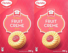Peek Freans Fruit Creme cookies on a plate, kid-friendly snack.