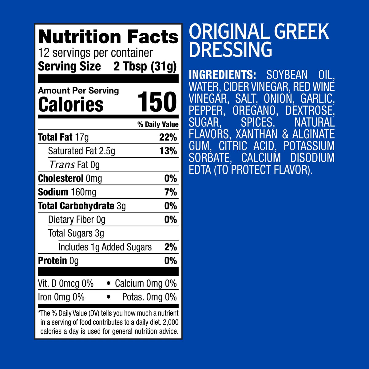 Christie's Original Greek Dressing bottle label closeup, ideal for marinades and dipping