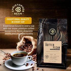 Christopher Bean Coffee Butter Pecan pour shot highlights smooth flavor and aroma for relaxing breaks.
