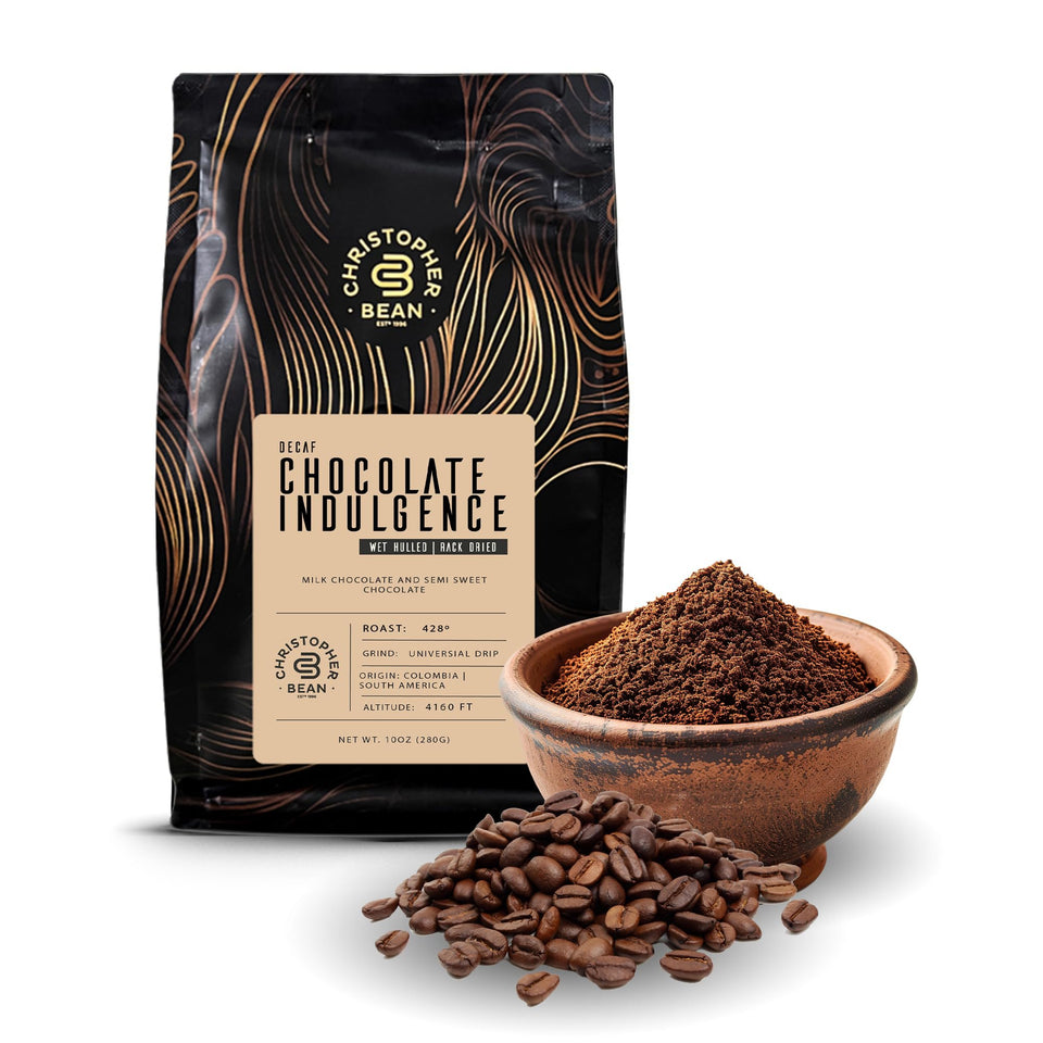 Christopher Bean Coffee chocolate indulgence bag reveals fresh aroma for flavorful brews.