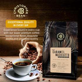 Christopher Bean Coffee decaf bag logo for an evening-friendly option.