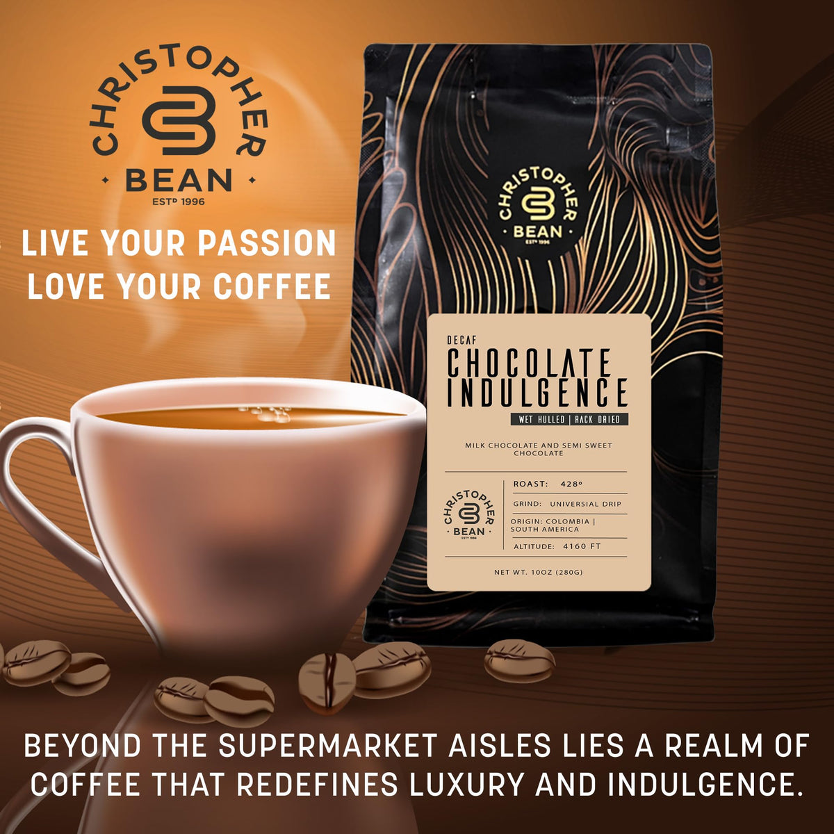 Christopher Bean Coffee kosher certified banner signals trusted quality.