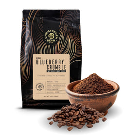 Christopher Bean Coffee kosher-certified decaf blueberry crumble bag ready for brewing