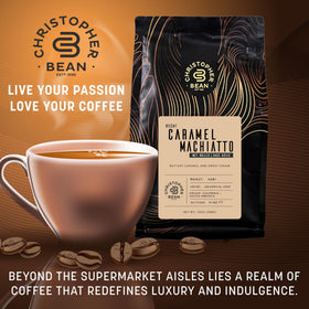 Non-GMO flavoring closeup from Christopher Bean Coffee signaling natural ingredients.
