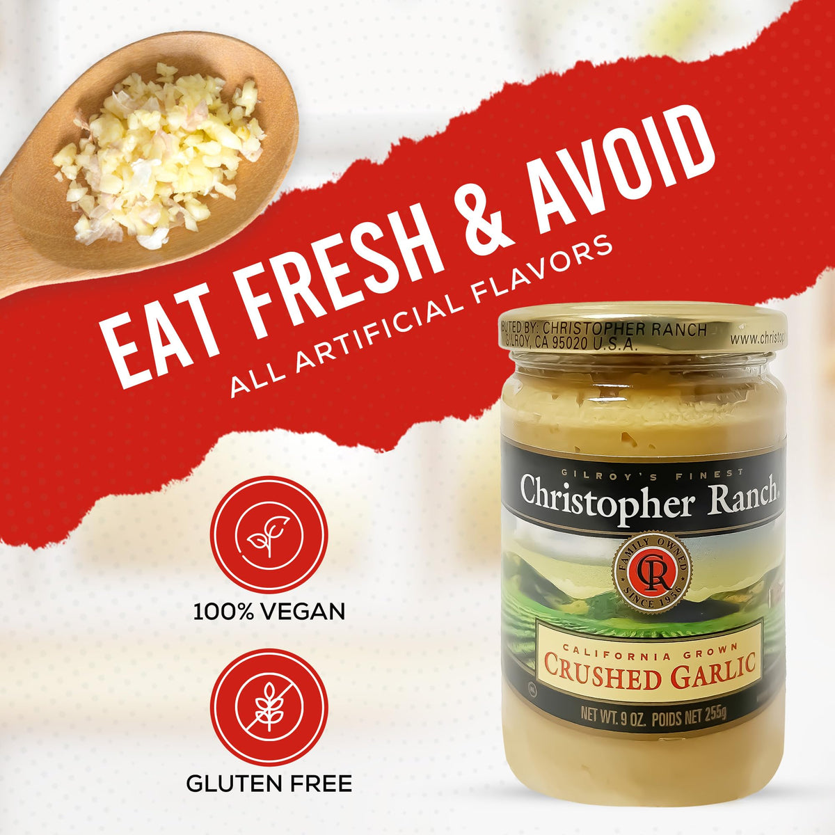 Christopher Ranch gluten-free vegan-friendly garlic in olive oil for plant-based kitchens