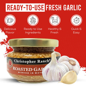 Christopher Ranch minced roasted garlic bottle pour for quick flavor