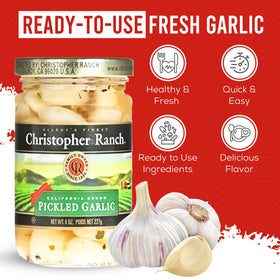 Christopher Ranch peeled garlic cloves in brine ideal for sautés and snacking.