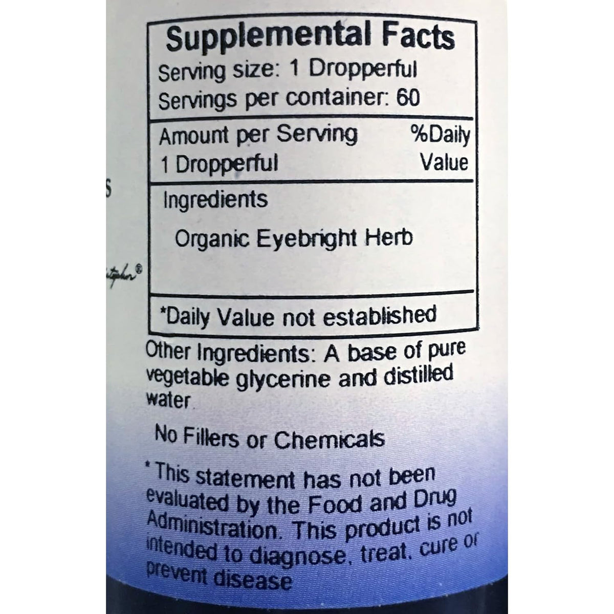 Eyebright bottle cap closeup highlighting purity and simple ingredients.
