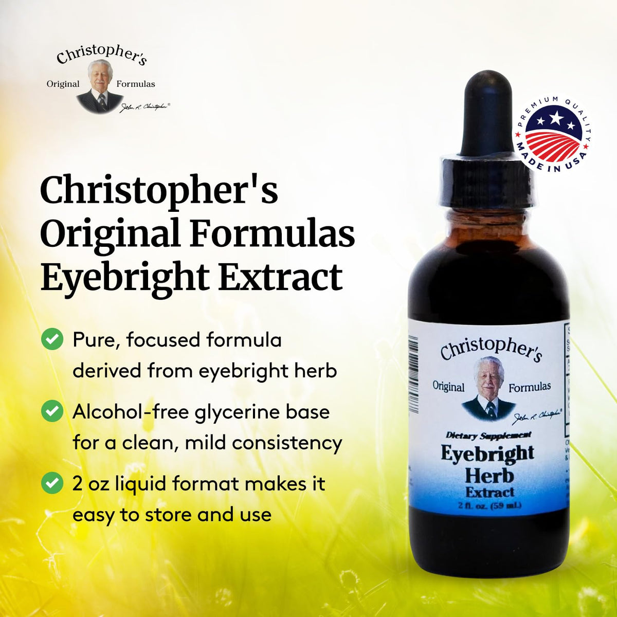 Eyebright 2 fl oz packaging reinforces reliability and American origin.