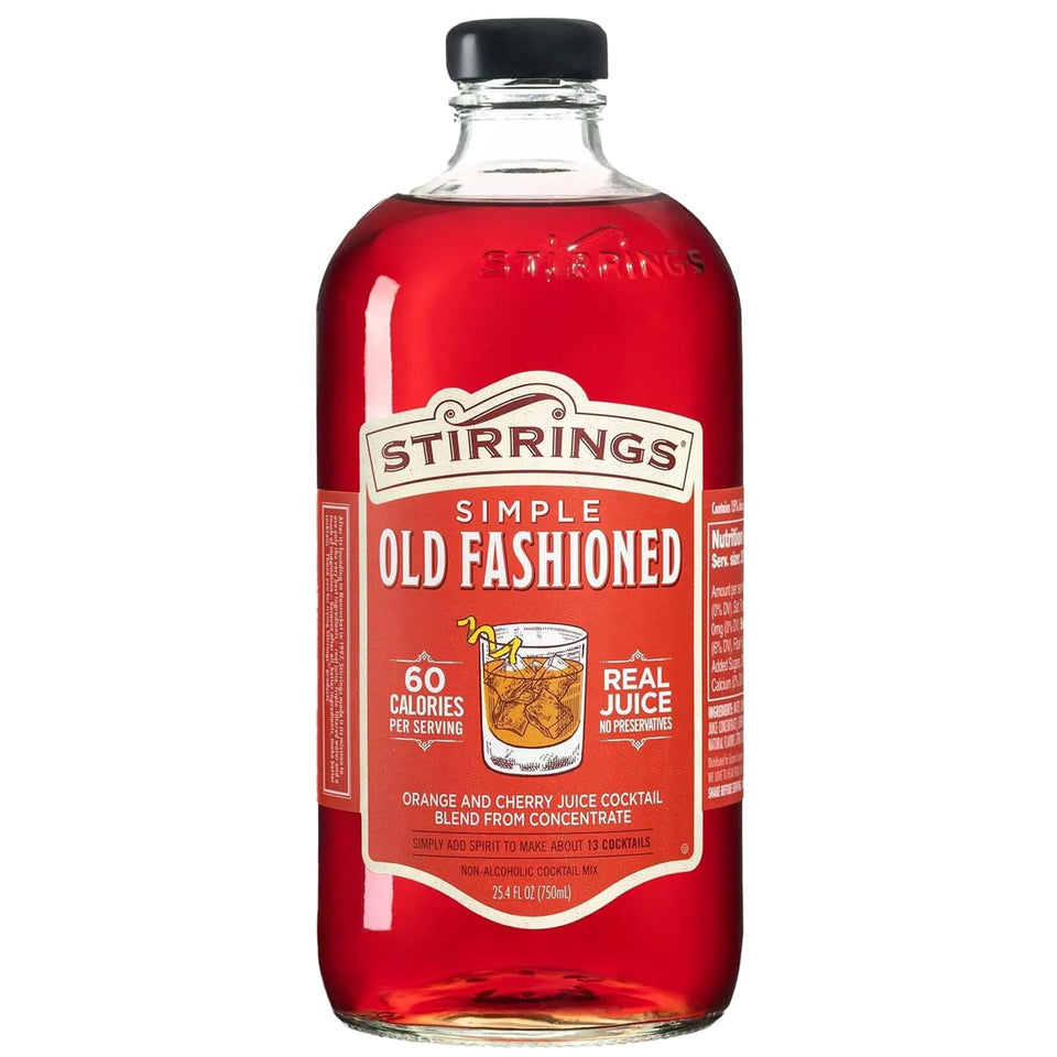 ChromaCast Stirrings Old Fashioned mix bottle pour showing real juice flavors