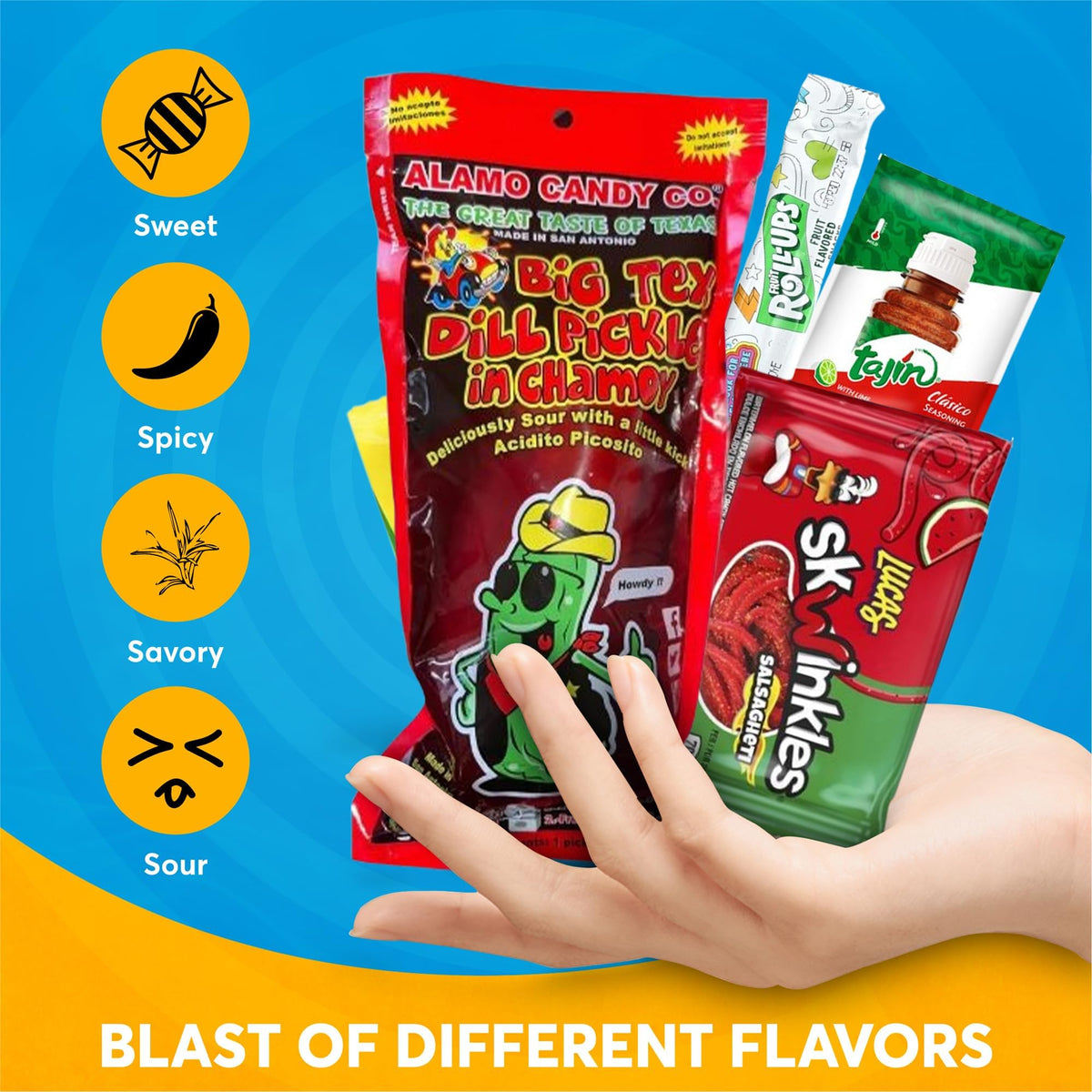 CHRONOS Skwinkles Watermelon Flavor candy, adds refreshing contrast to spicy-sour pairings.
