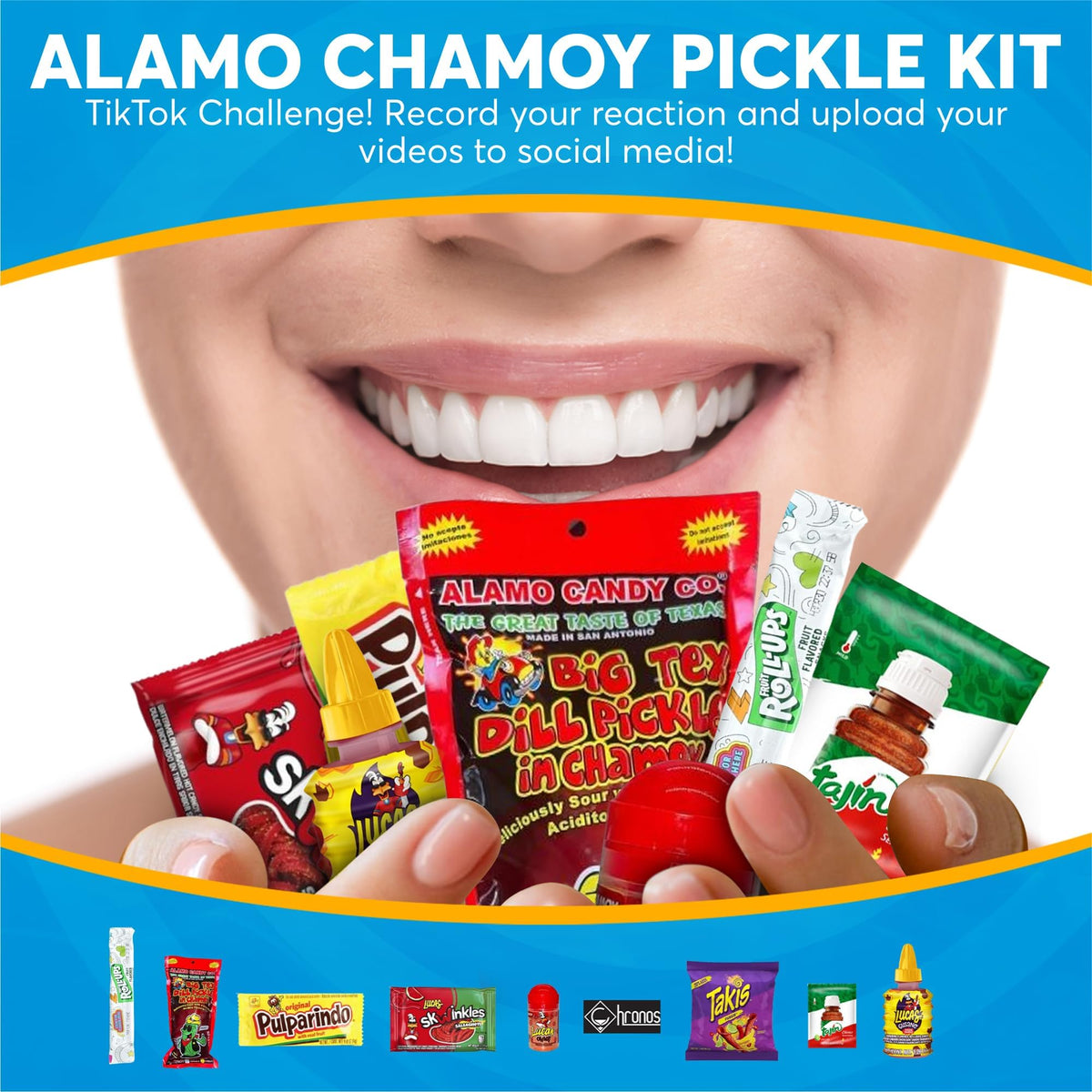 CHRONOS Tajin packet, citrus-chili dust elevates fruit and pickle bites.