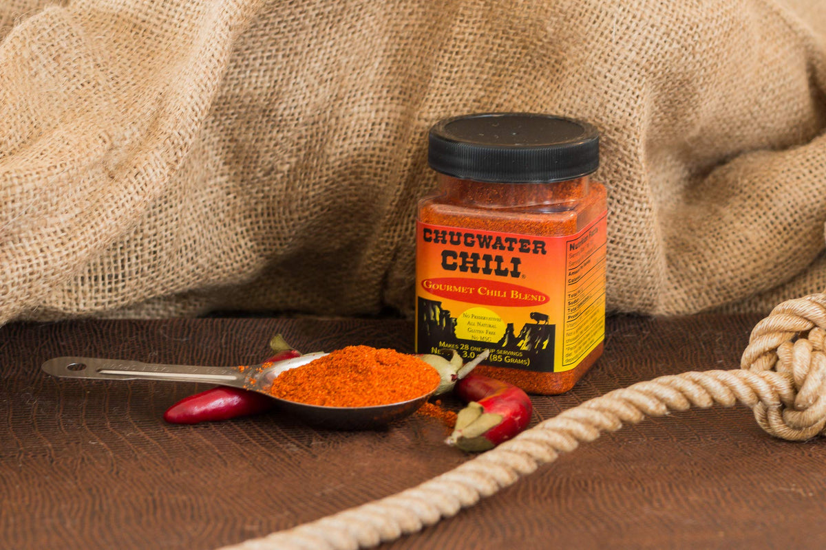 Chugwater Chili award-winning Wyoming recipe label signals authentic taste.