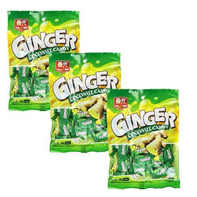 Chun Guang Ginger Coconut Candy closeup, rich flavors and chewy texture for tea time.