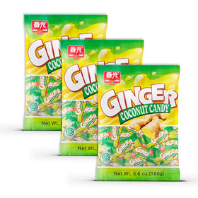 Chun Guang Ginger Coconut Candy 3-pack front view, convenient for on-the-go snacking.
