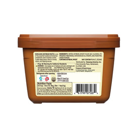 Chung Jung One Doenjang label close-up, non-GMO soybeans for authentic flavor