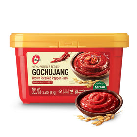 Chung Jung One gochujang bottle label reveals authentic fermentation and depth of flavor.