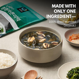 Chung Jung One miyeokguk soup prep with soft rehydrated flakes for comforting meals.