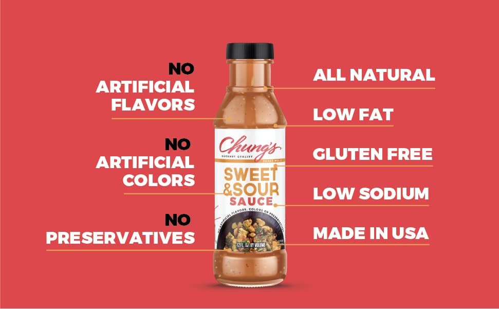 Chung's Sweet & Sour sauce for appetizers enhances flavor when used as dipping sauce.