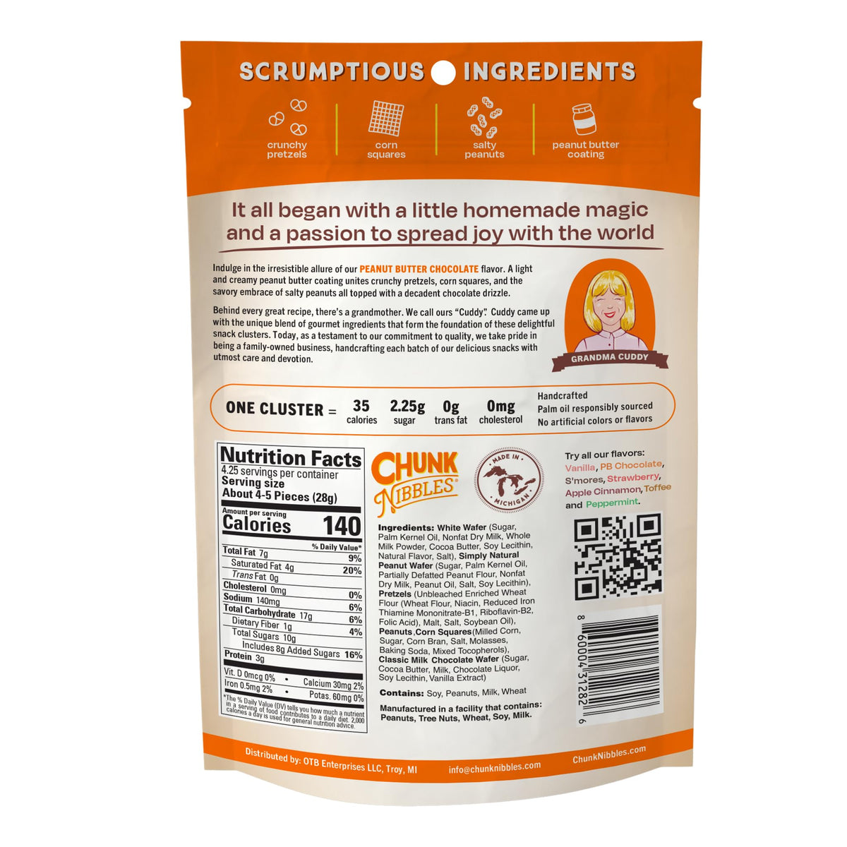Chunk Nibbles resealable pouch keeps clusters fresh for later enjoyment.