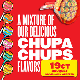 Chupa Chups strawberry cream lollipop close-up, creamy berry note for celebrations