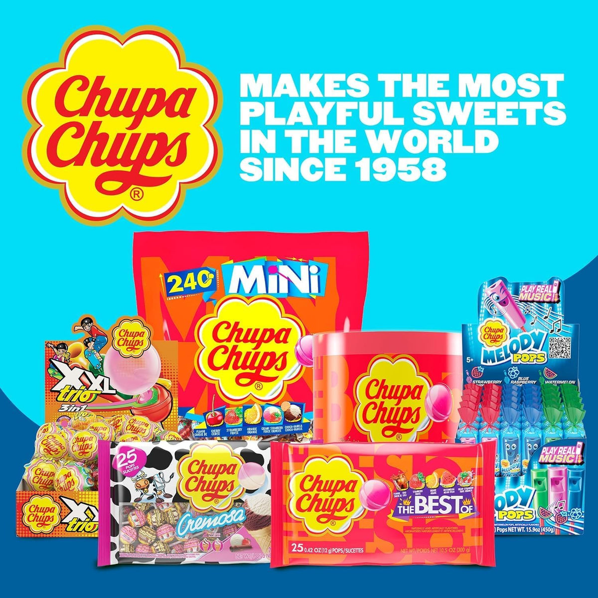 Chupa Chups Melody Pops kid-friendly treat with interactive whistle feature.