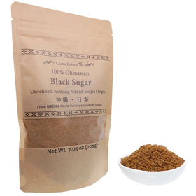 Chura Kokuto Okinawan Black Sugar Powder bottle emphasizing unrefined flavor for coffee and tea