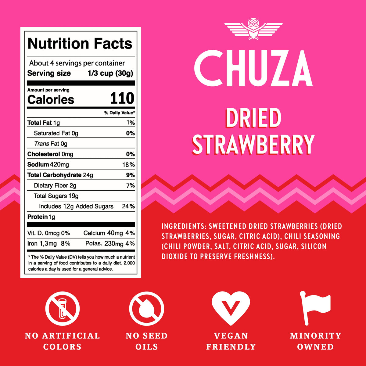 Mexican-inspired CHUZA flavor profile with chili seasoning and bright strawberry sweetness.