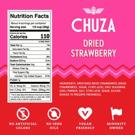 Mexican-inspired CHUZA flavor profile with chili seasoning and bright strawberry sweetness.
