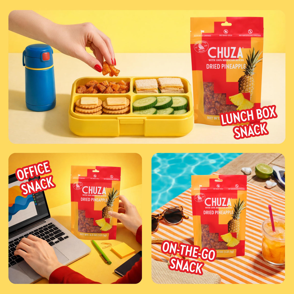 CHUZA Mexican-inspired snacks celebrate heritage with real fruit flavor.