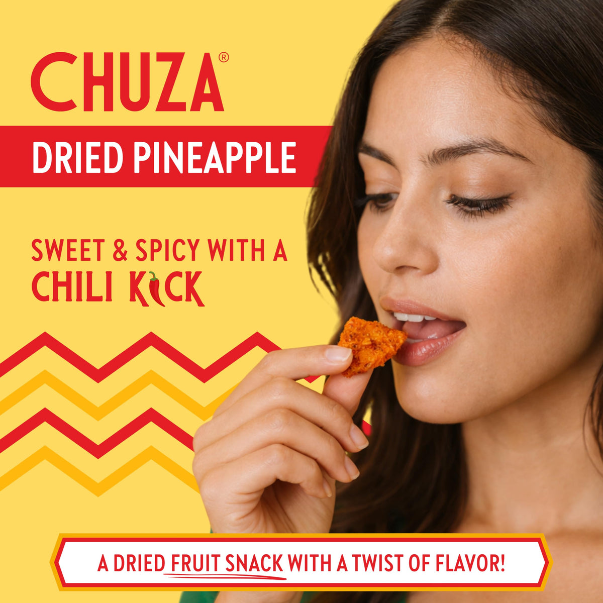 CHUZA pineapple bites close-up seasoning highlights bold heat and tropical sweetness.