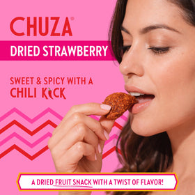 CHUZA Spicy Dried Strawberry Bites 2-pack, ideal for lunchboxes and road trips.