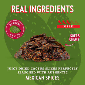 CHUZA Spicy Nopal Bites highlighted with chili seasoning in a snack-ready shot.