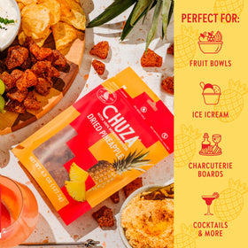 CHUZA spicy pineapple bites tasting hero emphasizes bold tropical flavor.