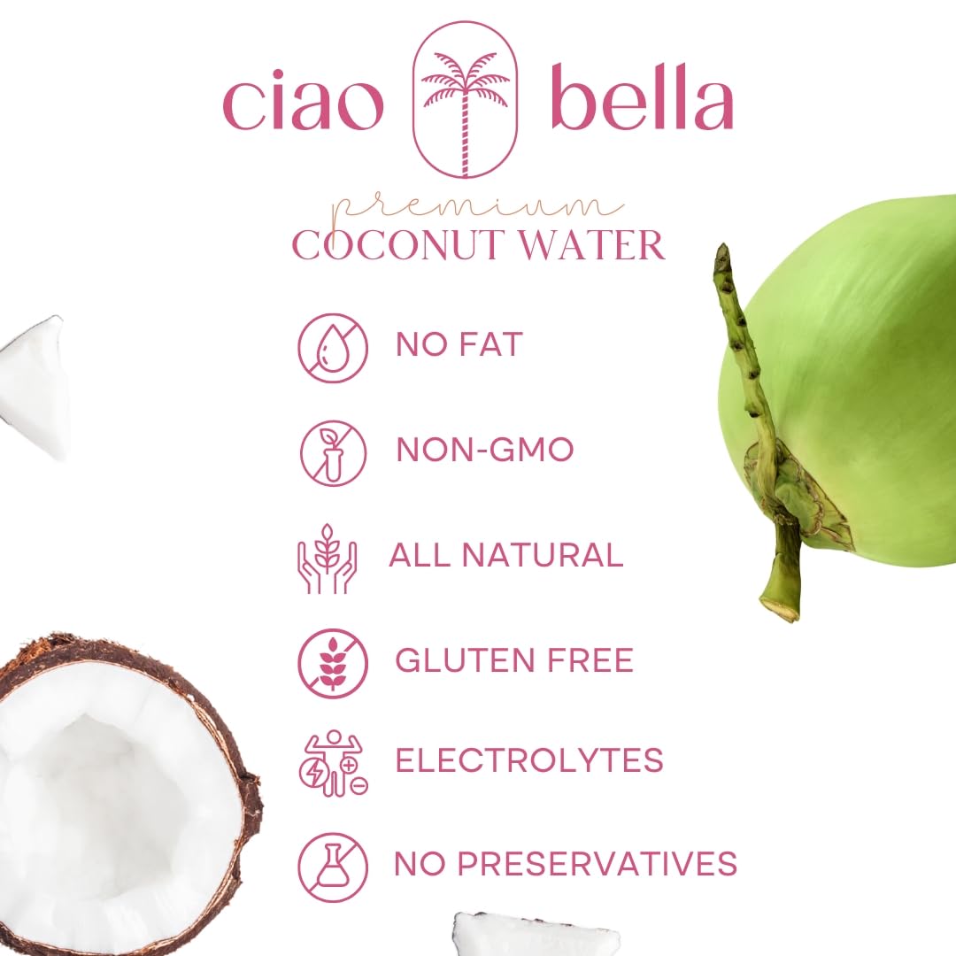Pack of 12 CIAO BELLA coconut water bottles for daily refreshment
