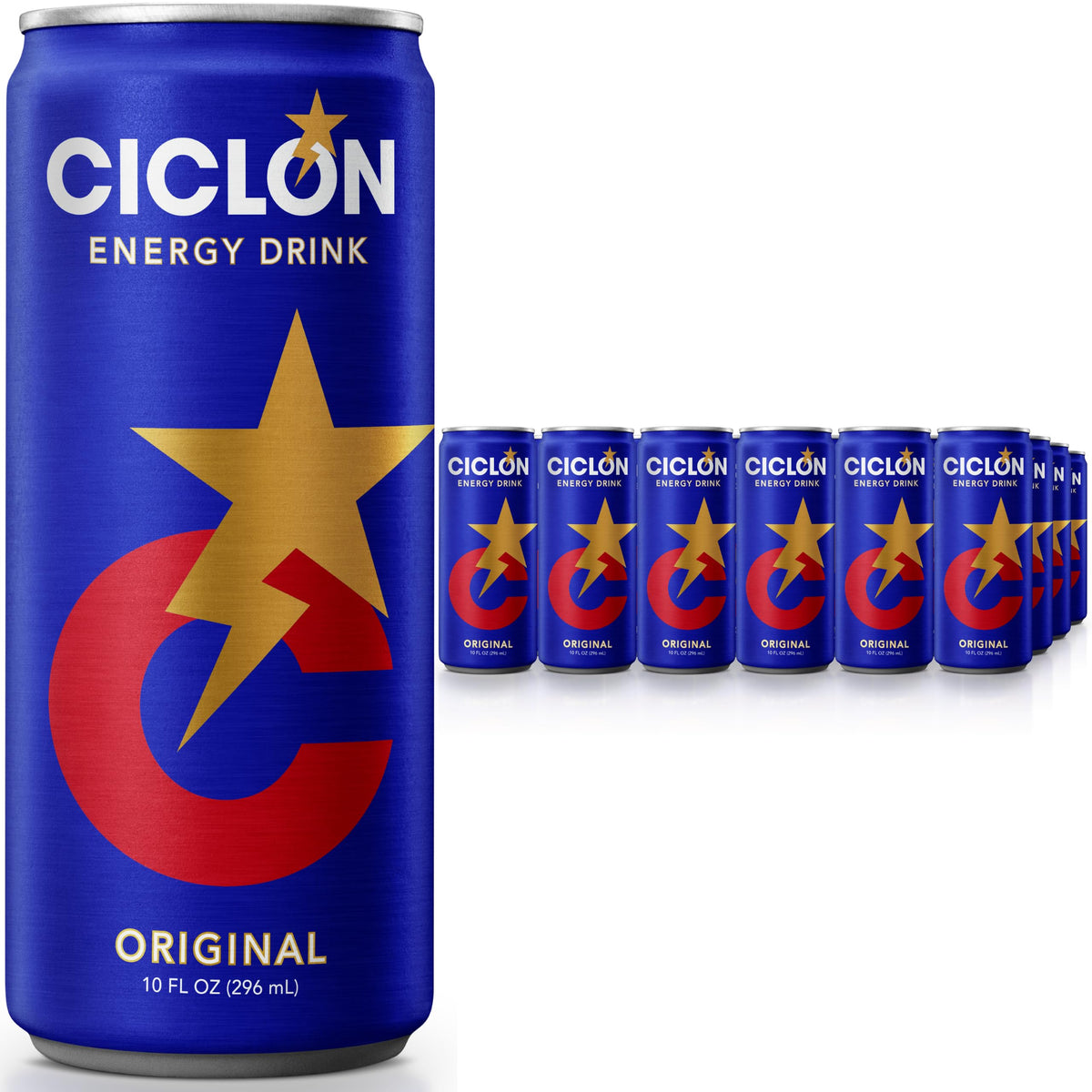 Ciclon Original Energy Drink 24-pack front view for bulk energy on demand.
