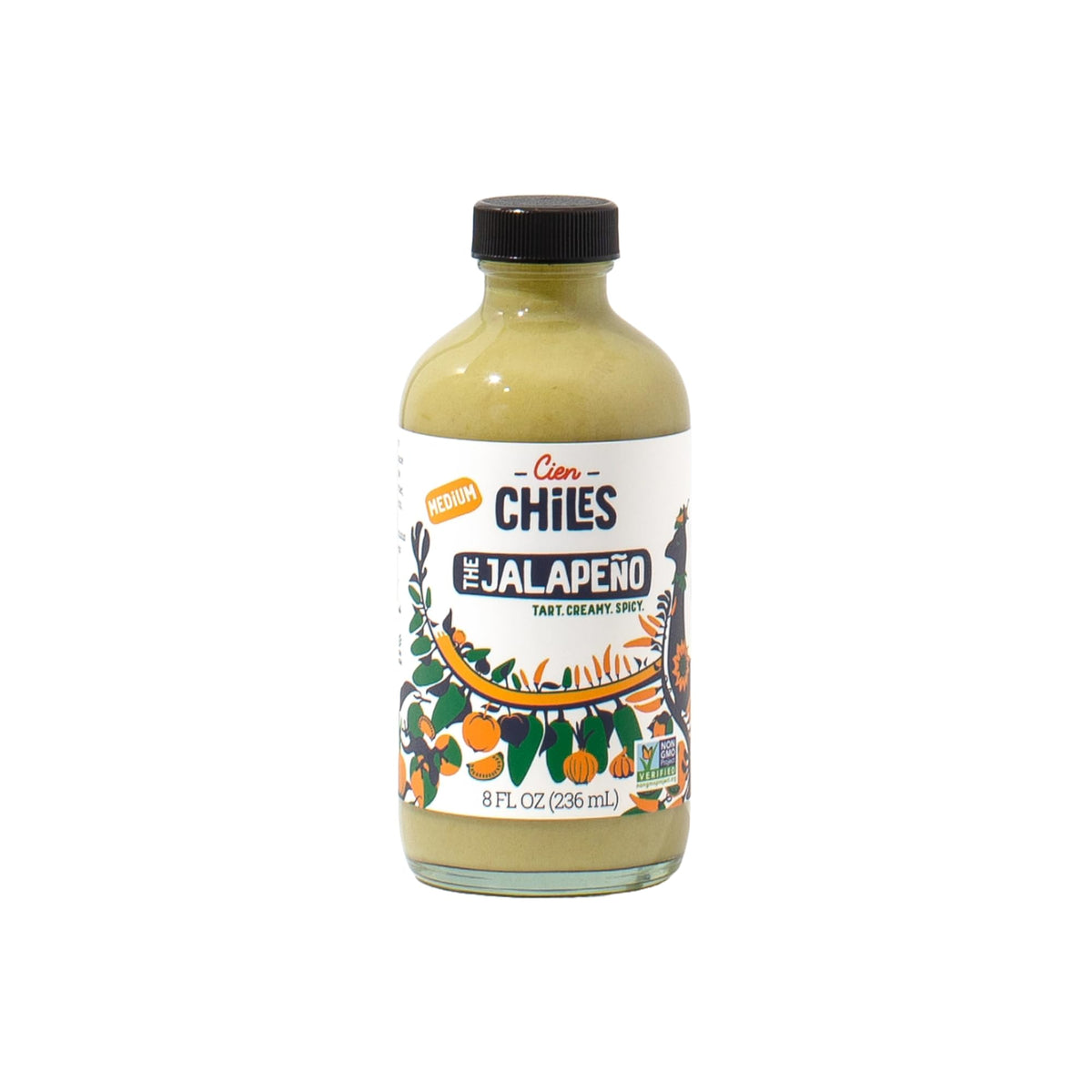 Cien Chiles The Jalapeño bottle front, premium heat and all-natural ingredients.