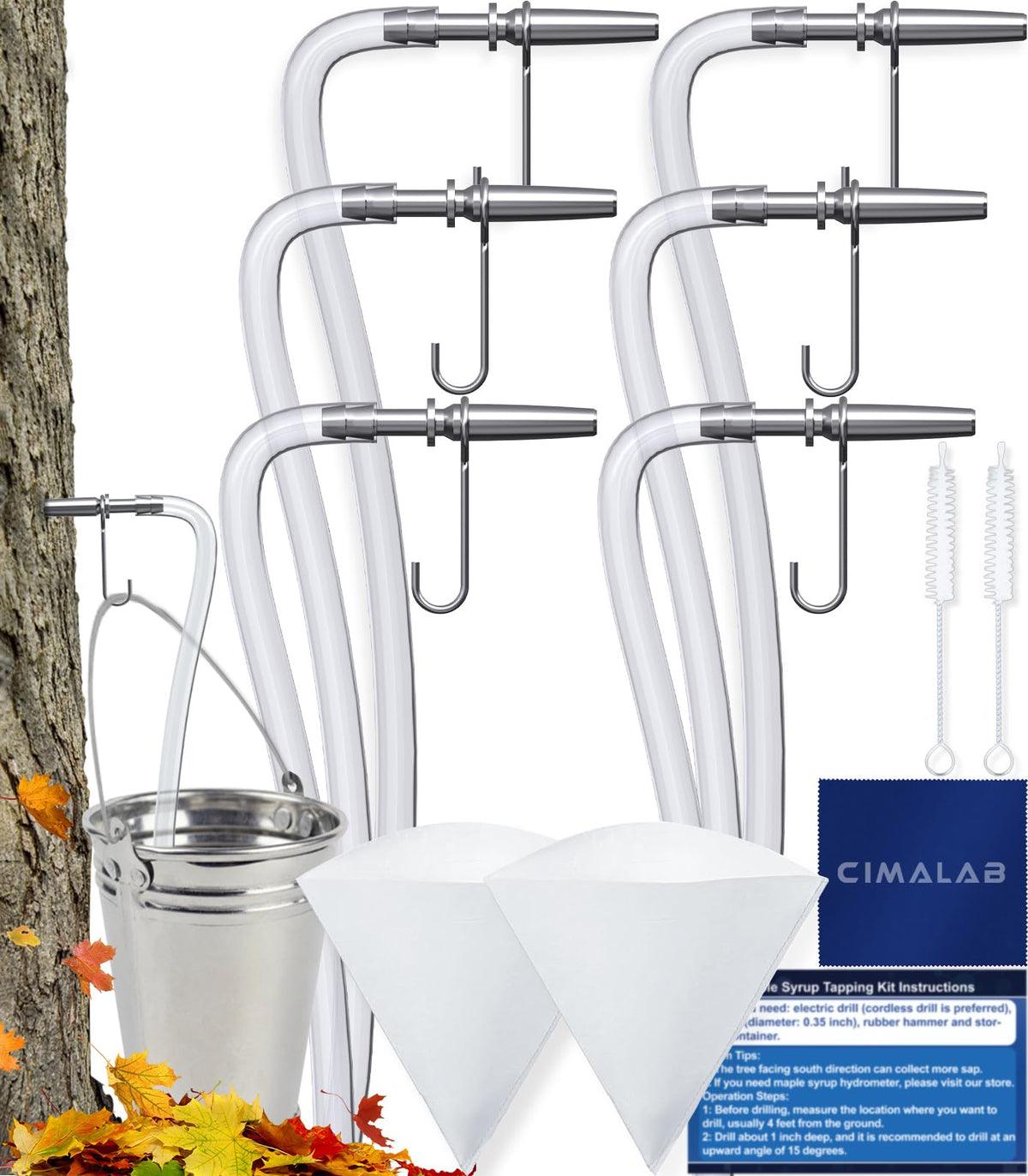 CIMALAB Maple Syrup Tapping Kit front view shows complete setup for easy sap collection.