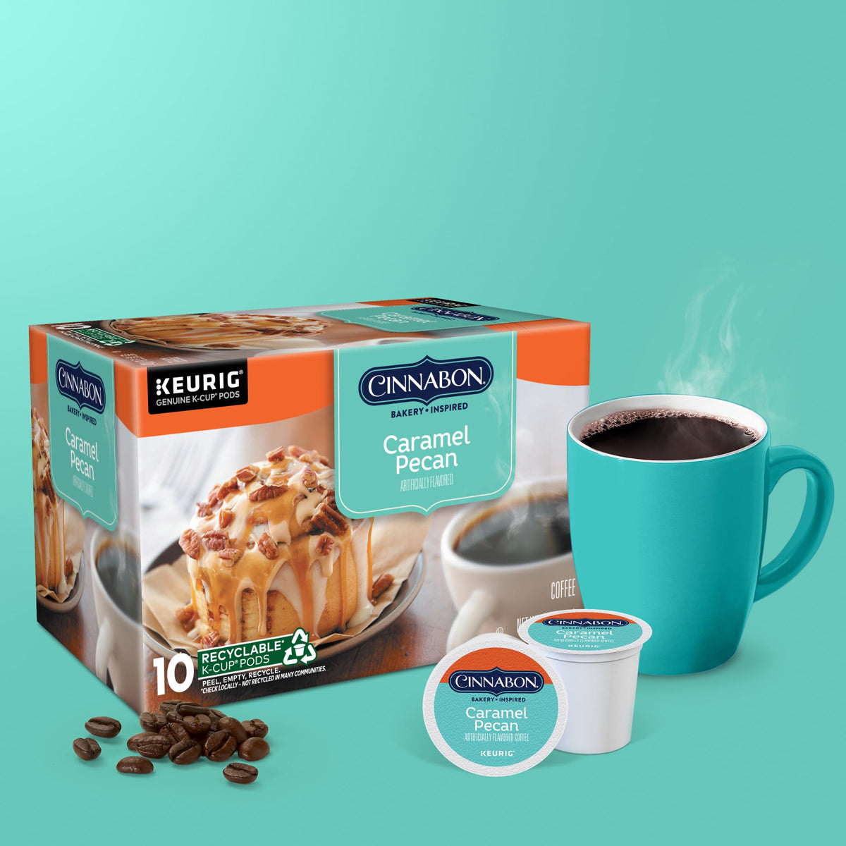 Recyclable K-Cup pod icon for CINNABON Caramel Pecan Coffee