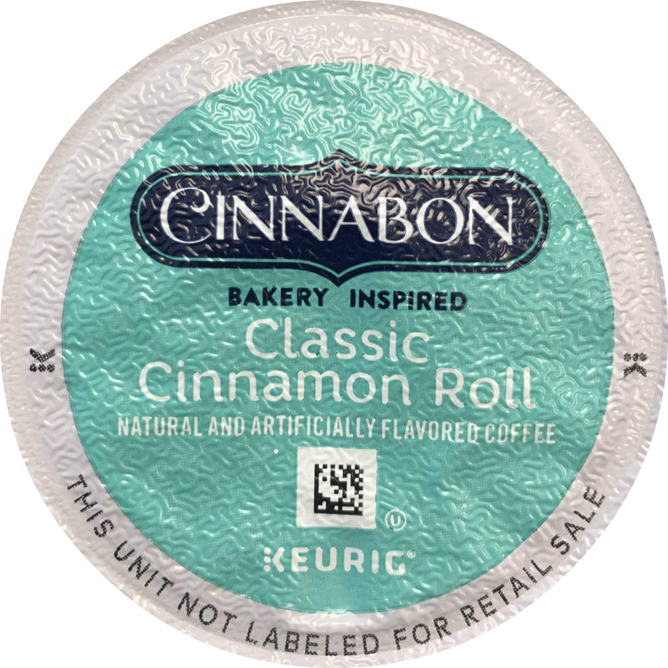 CINNABON Classic Cinnamon Roll Coffee K-Cup pods packaging varies; simple single-serve convenience.