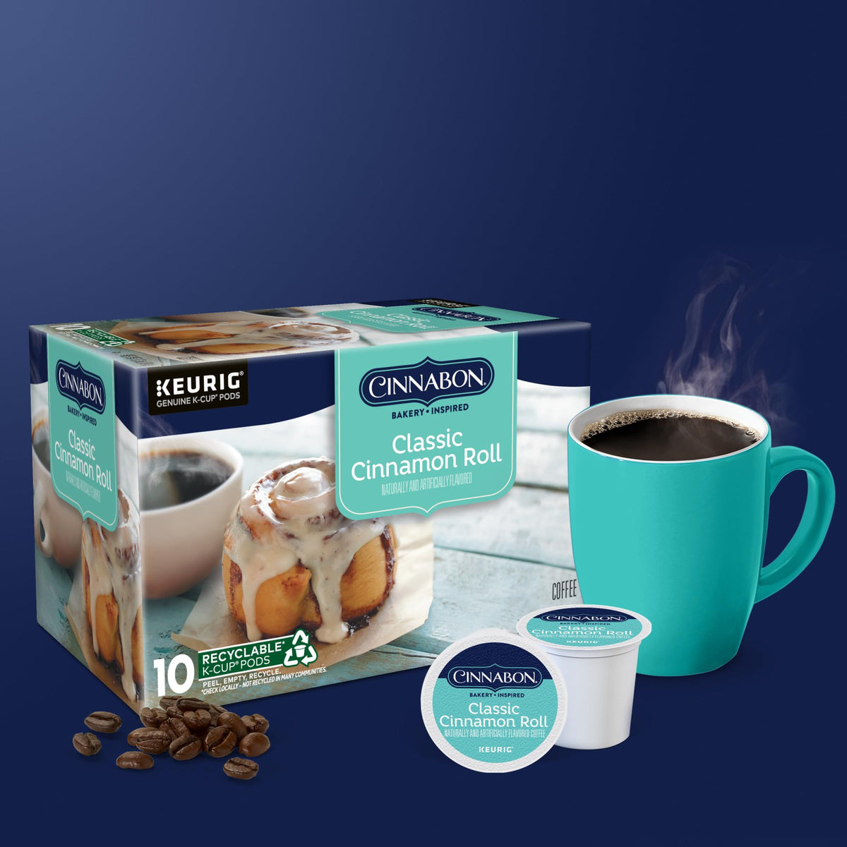 Fresh aroma of cinnamon roll coffee in kitchen.